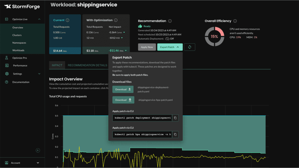 StormForge vertical rightsizing and HPA coordination in Kubernetes